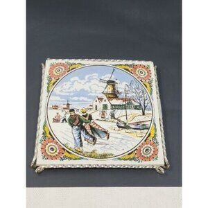 Delft Poly Schoonhoven Keramiek Holland I Windmill winter Tile Art Trivet
